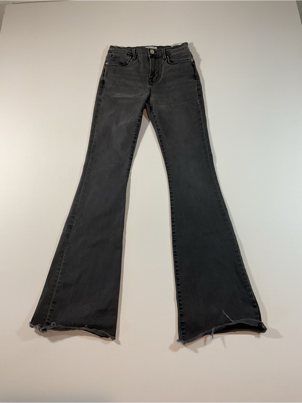 FRAME Le High Flare Gray High Rise Jeans Distress Hem Size 26